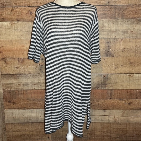 Eileen Fisher Graphite Organic Linen Knit Stripe Round Neck Tunic size Large - Picture 2 of 10